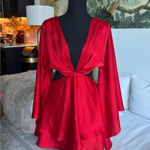 Michael Costello Elegant Red Plunge Dress